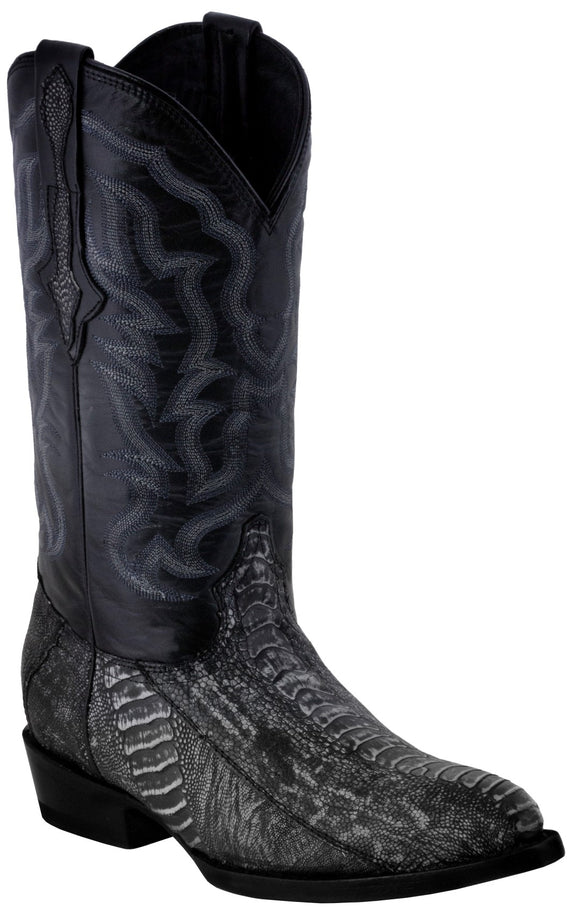 Men's Gray Genuine Ostrich Leg Skin Cowboy Boots J Toe