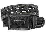 Black Western Cowboy Belt Braided Tooled Leather - Rodeo Buckle