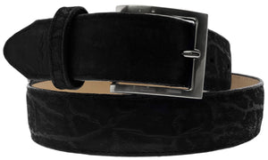 Black Western Cowboy Belt Elephant Print Leather Cinto - Silver Buckle