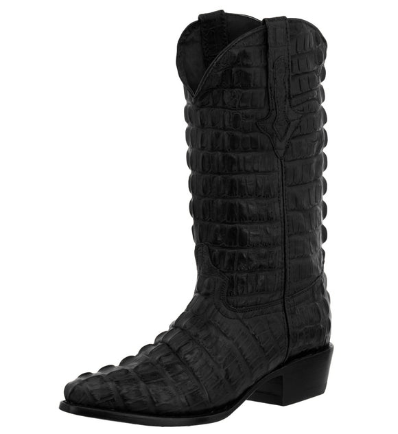 Mens Black Full Crocodile Tail Print Cowboy Boots - J Toe