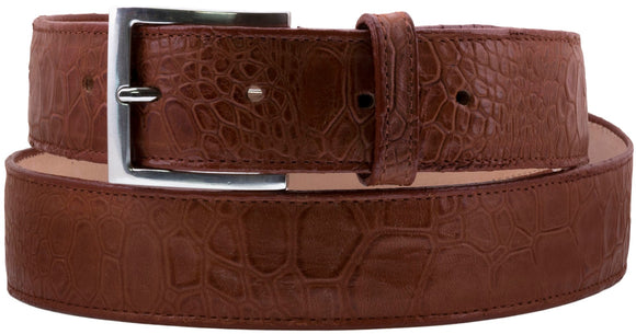 Men's Cognac Sea Turtle Belly Print Genuine Leather Cowboy Belt Silver Buckle