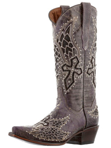 Womens Alas46 Purple Cross & Wings Western Cowboy Boots - Snip Toe