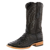 Mens Black Western Wear Leather Cowboy Boots Snake Print - Square Toe
