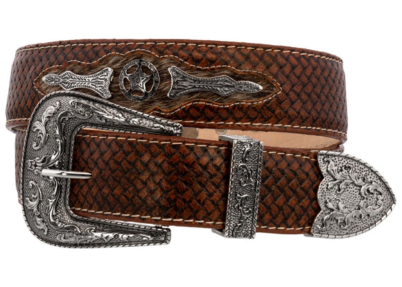 Western Cowboy Leather Belt Ranger Star Concho Cognac - #RNG