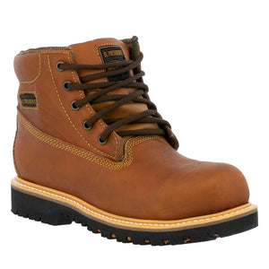 Mens Light Brown Work Boots Leather Slip Resistant Lace Up Steel Toe - #S600TR