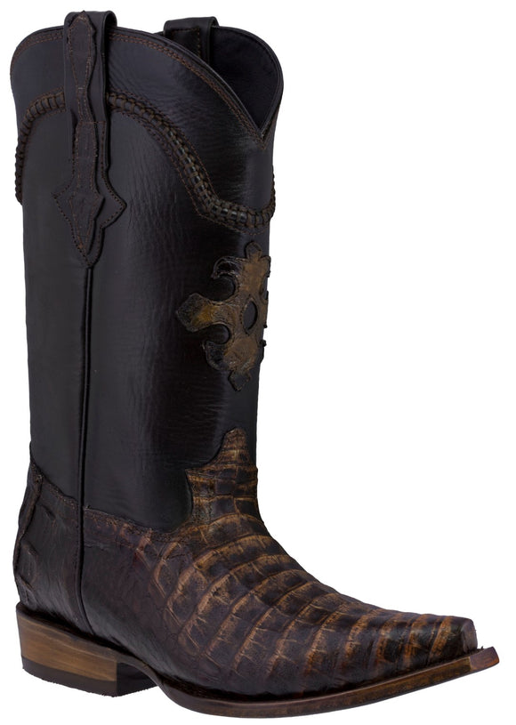 Men's Rust Brown Genuine Crocodile Belly Skin Cowboy Boots - Snip Toe