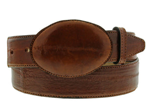 Cognac Cowboy Belt Real Eel Skin Leather - Rodeo Buckle