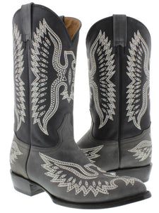 Men's Gray Classic Stitched Design Leather Cowboy Boots J Toe