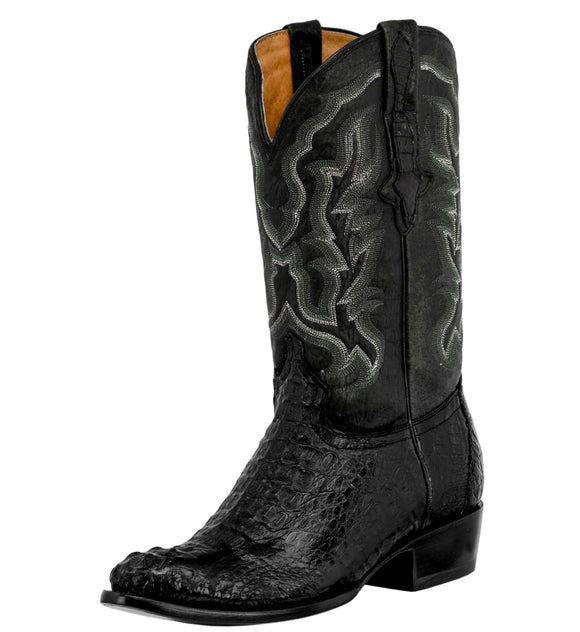 Mens Black Crocodile Hornback Skin Cowboy Boots - Round Toe