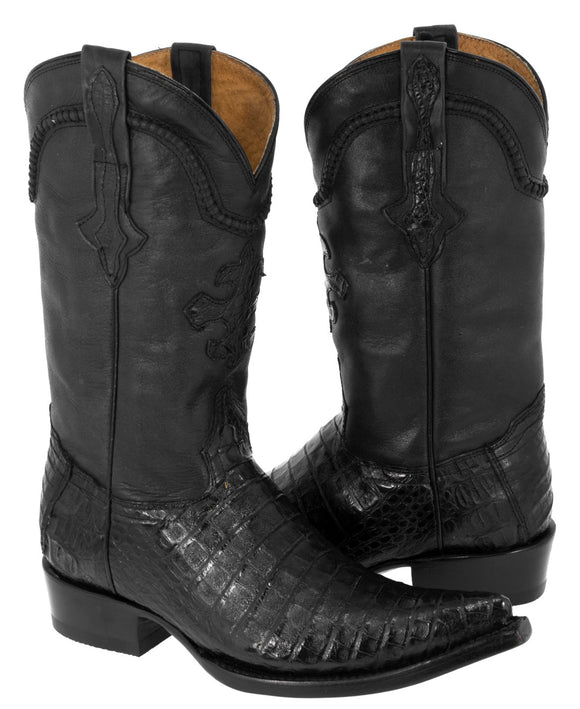 Men's Black All Real Crocodile Skin Leather Cowboy Boots Pointed Toe - CP1