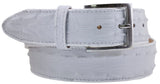 White Belt Crocodile Tail Print Leather - Silver Buckle