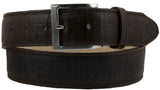 Mens Brown Crocodile Belly Overlay Print Leather Cowboy Belt - Silver Buckle