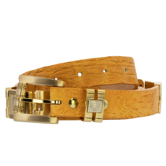 Buttercup Genuine Crocodile Skin Cowboy Thin Belt - Gold Links