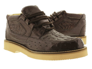 Men's Brown Genuine Crocodile & Ostrich Skin Western Style Shoes