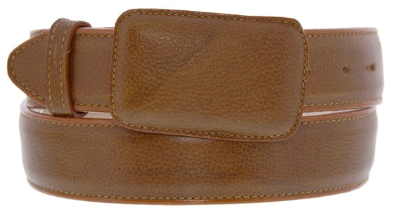 Honey Brown Western Cowboy Belt Solid Grain Leather - Rodeo Buckle