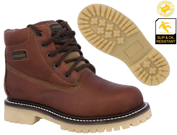 Mens Cognac Work Boots Leather Slip Resistant Lace Up Soft Toe - #600TR2