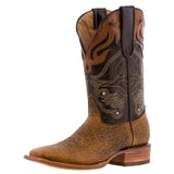 Mens Cheyenne Honey Brown Solid Leather Cowboy Boots - Square Toe