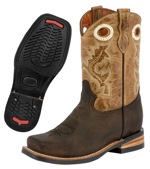Kids Toddler Western Cowboy Boots Pull On Square Toe Brown - #148