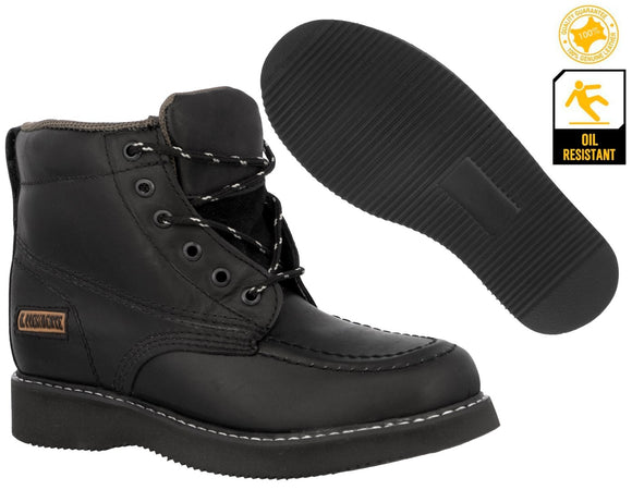 Mens Black Work Boots Leather Slip Resistant Lace Up Soft Toe - #650RA