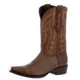 Mens Brown Cowboy Boots Western Wear Solid Leather Snip Toe