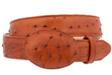 Cognac Western Cowboy Belt Ostrich Quill Print Leather - Rodeo Buckle