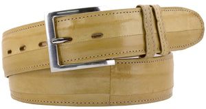 Sand Cowboy Belt Real Eel Skin Leather - Silver Buckle