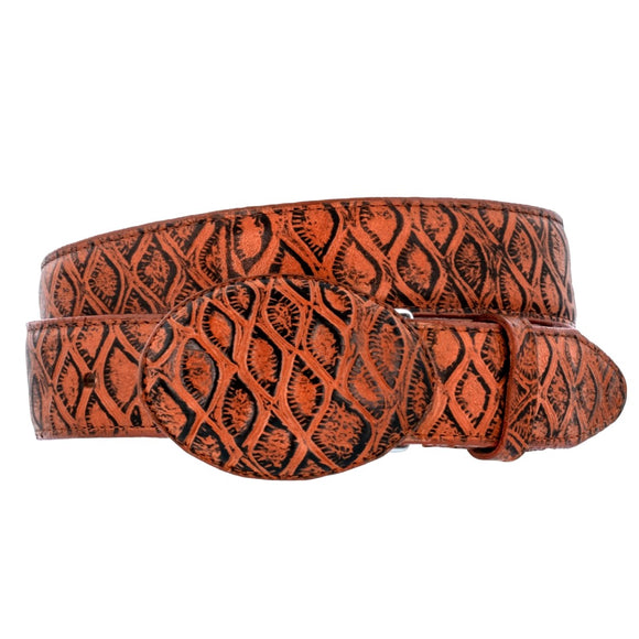 Chedron Western Cowboy Belt Anteater Print Leather - Rodeo Buckle