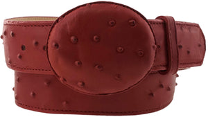 Red Western Cowboy Belt Ostrich Quill Print Leather - Rodeo Buckle