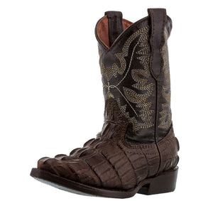 Kids Brown Alligator Tail Print Leather Cowboy Boots J Toe