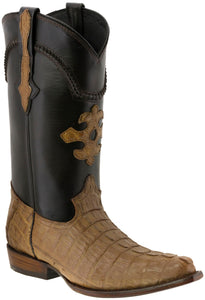 Men's Light Brown Genuine Crocodile Belly Exotic Skin Cowboy Boots - Snip Toe