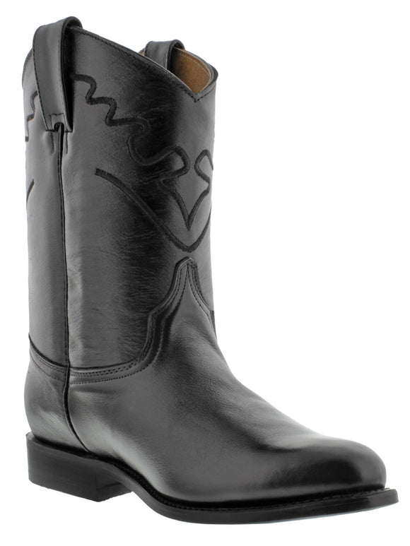 Mens Black Western Rodeo Boots Smooth Genuine Leather Cowboy Botas Roper Toe