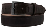 Dark Brown Western Cowboy Belt Snake Print Overlay Leather - Silver Buckle