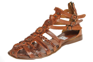 Womens Authentic Huaraches Real Leather Sandals Flowers Cognac - #226