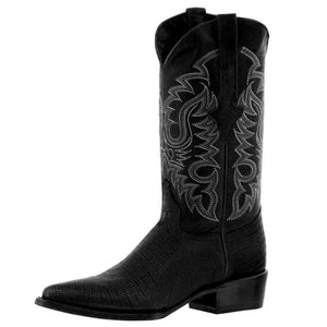 Mens Black Teju Lizard Print Leather Cowboy Boots J Toe