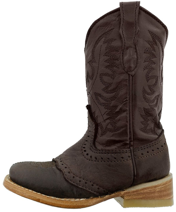 Kids Grizzly Brown Western Cowboy Boots Leather - Square Toe