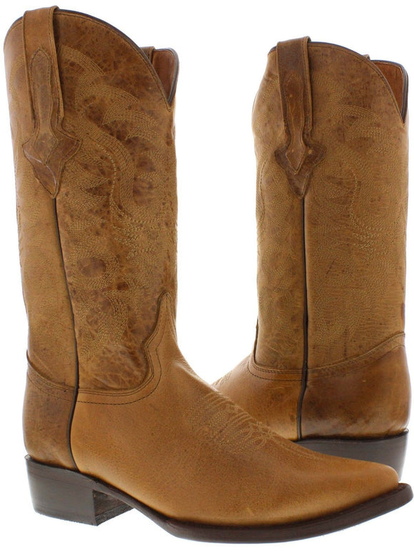 Men's Light Brown Classic Leather Western Cowboy Boots - J Toe