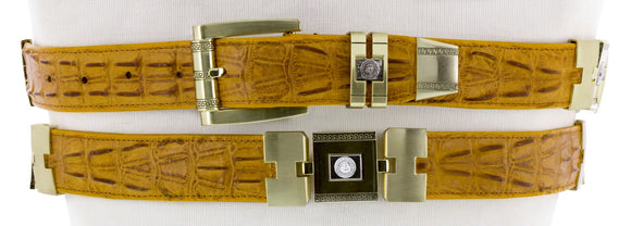 Mens Buttercup Cowboy Dress Belt Crocodile Tail Print - Gold Links