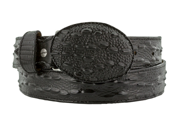 Black Western Belt Iguana Print Leather - Rodeo Buckle
