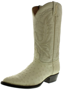 Mens Off White Cowboy Boots Ostrich Quill Skin - J Toe