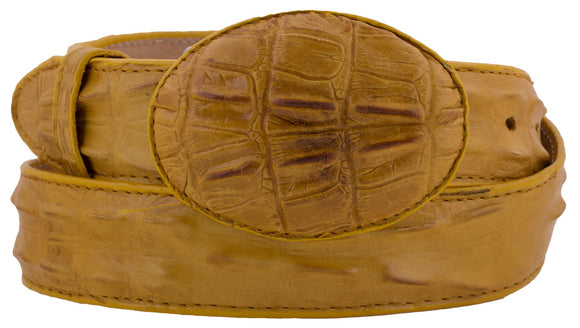 Yellow Western Belt Crocodile Tail Print Leather - Rodeo Buckle