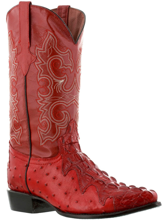 Mens Red Crocodile & Ostrich Print Leather Cowboy Boots J Toe