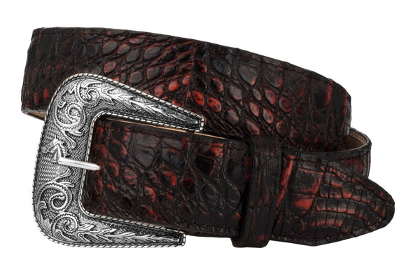 Mens Crocodile Alligator Pattern Leather Western Dress Cowboy Belt Black Cherry