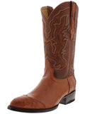 Mens Cognac Ostrich Skin Overlay Cowboy Boots - J Toe