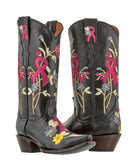 Women's Black Breast Cancer Awareness Ribbon Embroidery Cowgirl Boots - Snip Toe