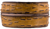 Rustic Yellow Western Belt Crocodile Tail Print Leather - Silver Buckle