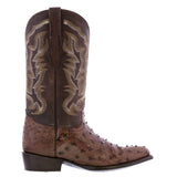 Mens Brown Ostrich Quill Skin Cowboy Boots - J Toe
