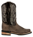 Kids Toddler Western Cowboy Boots Pull On Square Toe Dark Brown - #196