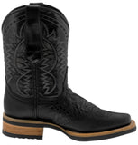 Mens Black Western Leather Cowboy Boots Alligator Print - Square Toe