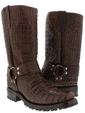 Mens Brown Motorcycle Boots Crocodile Belly Print - Square Toe
