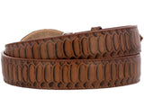 Cognac Western Cowboy Belt Snake Print Leather - Rodeo Buckle